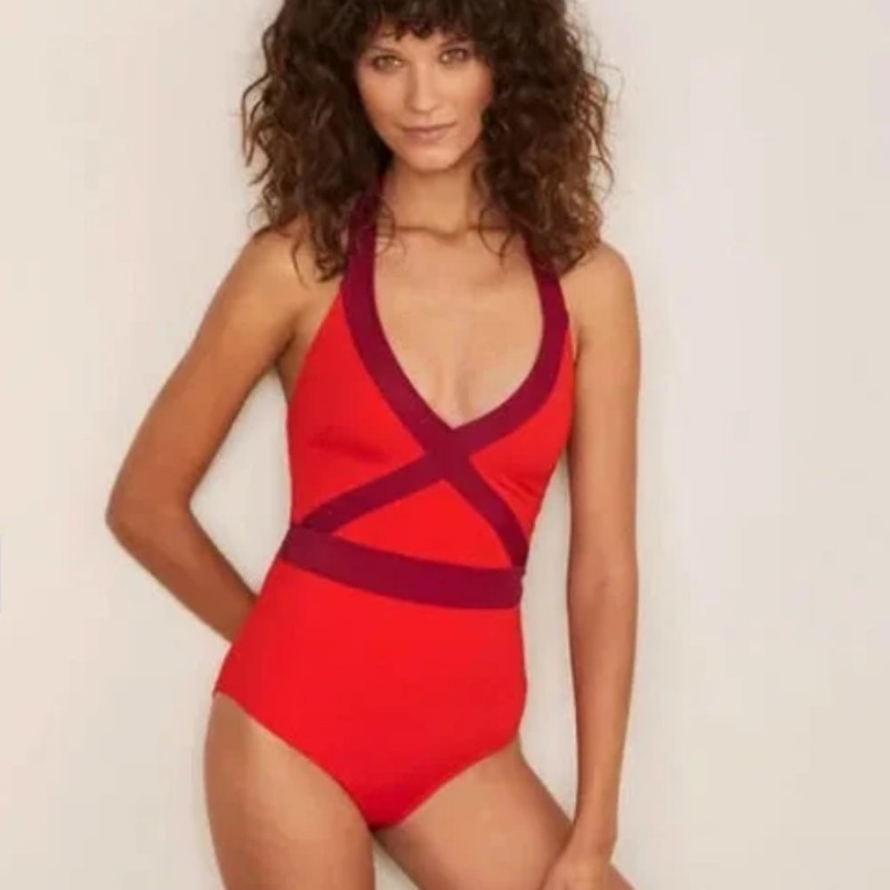 Boden Kefalonia Swimsuit Colorblock Red Purple
